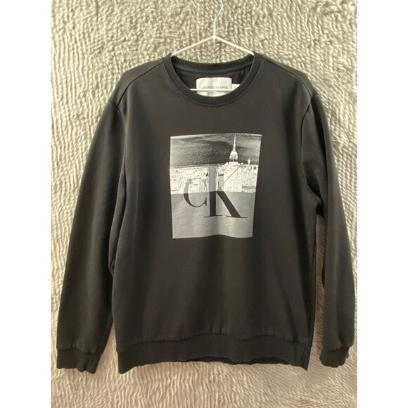 Calvin Klein Men's Sweater Large Long Sleeve Pullover NYC Silkscreen Black Large - Picture 2 of 11